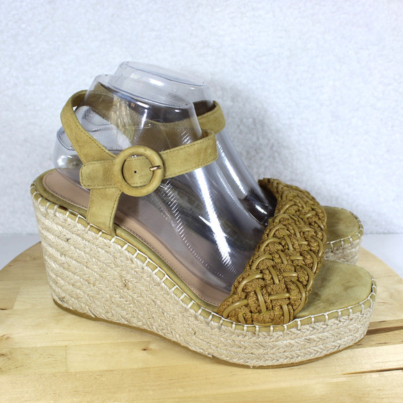Veronica Beard Wedge Heels Womens 10 Yellow Sandal Boho Chic Comfort Designer - Picture 1 of 12